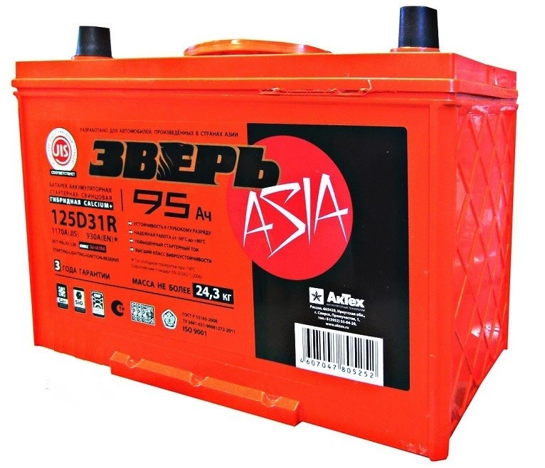 Аккумулятор 6СТ-95 Зверь Азия EFB обратная полярность (D31L)